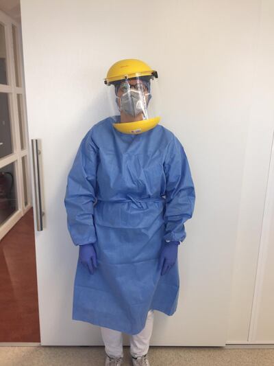 Protective clothing worn by medical professionals. Courtesy Marielle Van Weedy