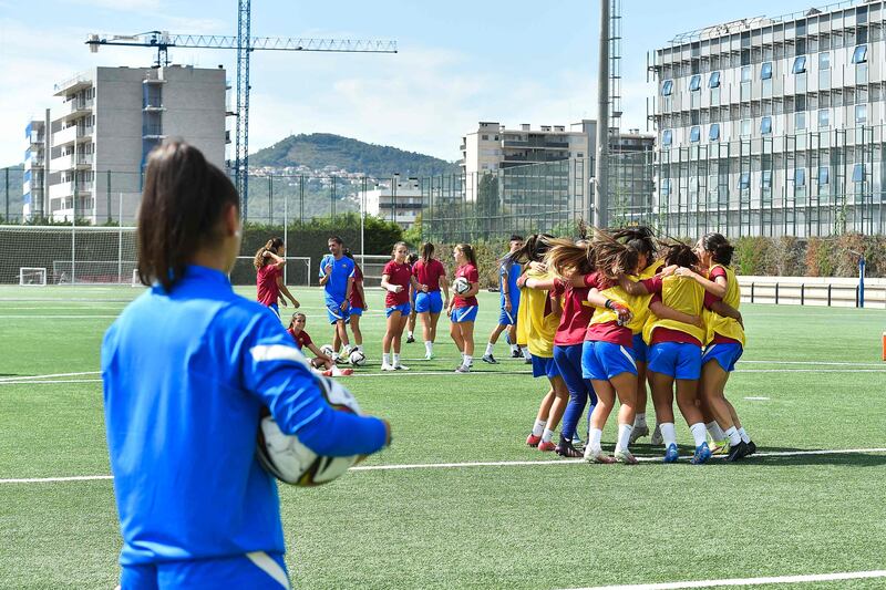 Barcelona's women's B team players attend a training session at La Masia Residence, Oriol Tort Education Center, in Sant Joan Despi. AFP