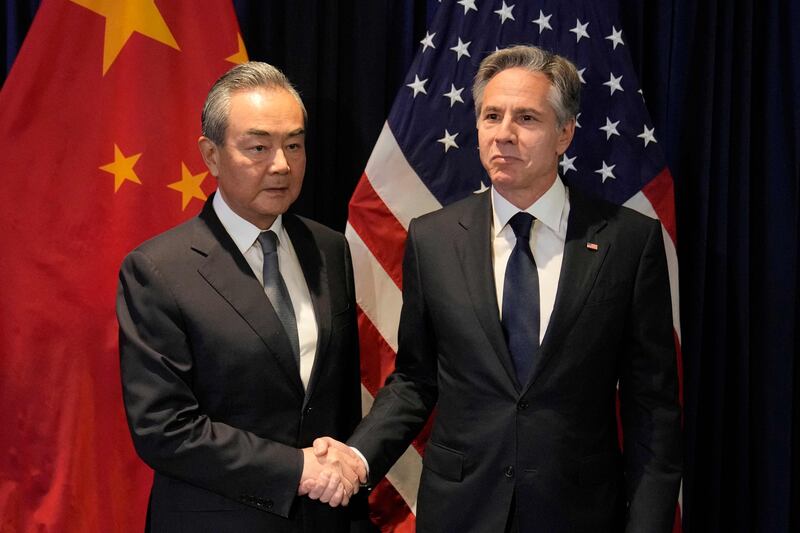 China's Wang Yi, left, meets US Secretary of State Antony Blinken in Jakarta in the latest effort to improve relations between the two superpowers. AFP