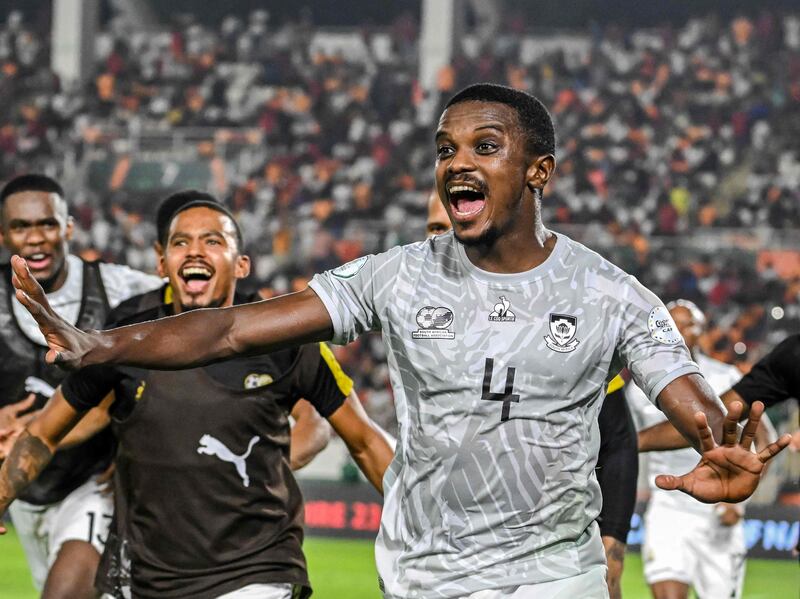 Teboho Mokoena celebrates after scoring South Africa's second goal against Morocco. AFP