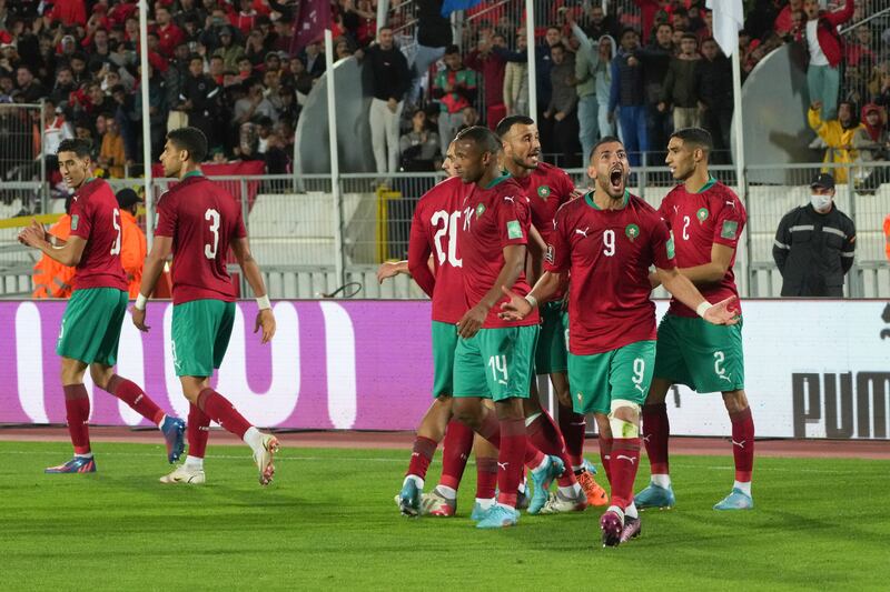 Morocco's players react after scoring their second goal against DR Congo in Casablanca. AP 
