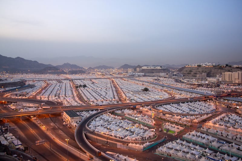 Aerial view of the Mina area during the annual Hajj pilgrimage, in the holy city of Makkah.