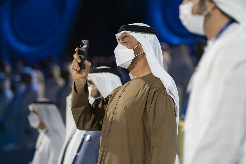 Sheikh Mohamed bin Zayed Al Nahyan, Crown Prince of Abu Dhabi and Deputy Supreme Commander of the UAE Armed Forces, centre.