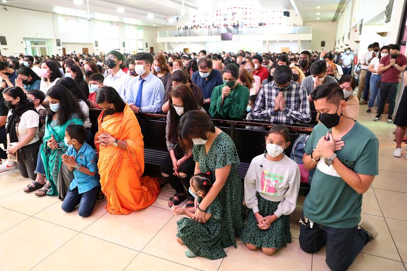 Worshippers during the Easter Sunday Mass in St Mary's Dubai. Pawan Singh / The National