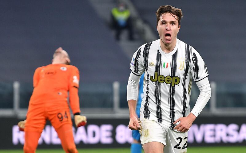 Juventus' Federico Chiesa celebrates after scoring to make it 2-0. EPA