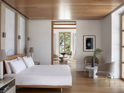 Amanzoe's villas feature open terraces and minimalistic, clean interiors. Photo: Aman Resorts