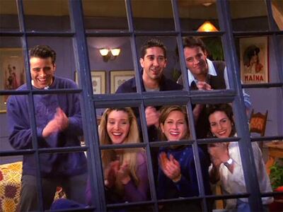 The whole 'Friends' gang: Joey (Matt LeBlanc), Phoebe (Lisa Kudrow), Ross (David Schwimmer), Rachel (Jennifer Aniston), Chandler (Matthew Perry) and Monica (Courteney Cox). Courtesy Warner Bros Television