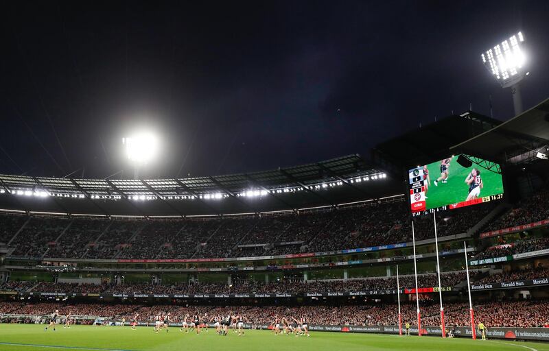 A record crowd of 78,000 attended the AFL match between the Collingwood Magpies and the Essendon Bombers in Melbourne. Getty