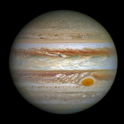 This full-disc image of Jupiter was taken on 21 April 2014 with Hubble's Wide Field Camera 3 (WFC3).