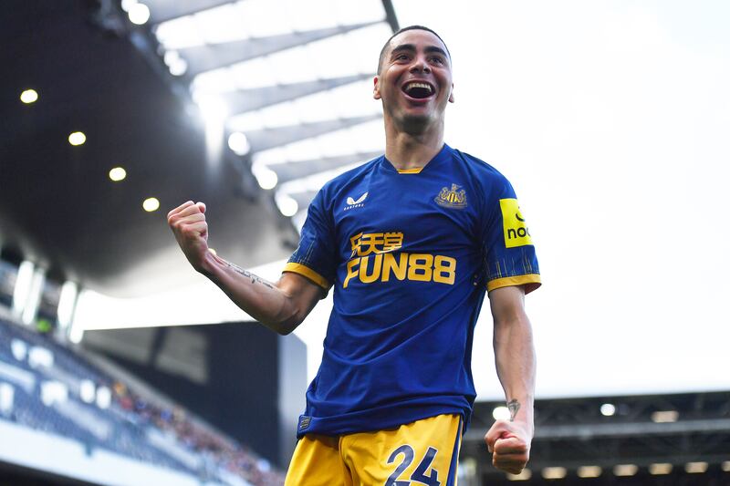 Miguel Almiron of Newcastle United celebrates after scoring the fourth goal. Getty