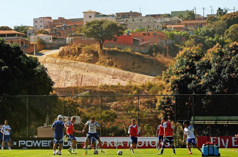 Members of the Argentina team training at Cidade do Galo on June 27, 2014 in Vespasiano, Brazil.  Ronald Martinez / Getty Images