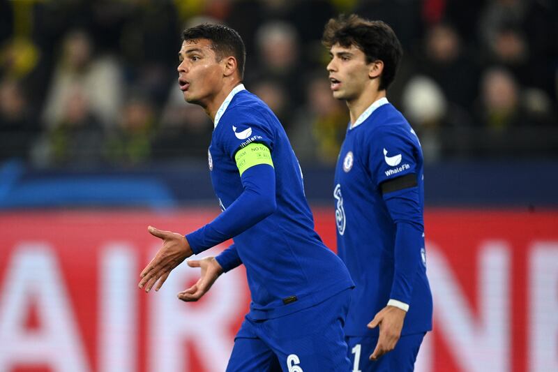 Chelsea's Thiago Silva and Joao Felix in action. Getty
