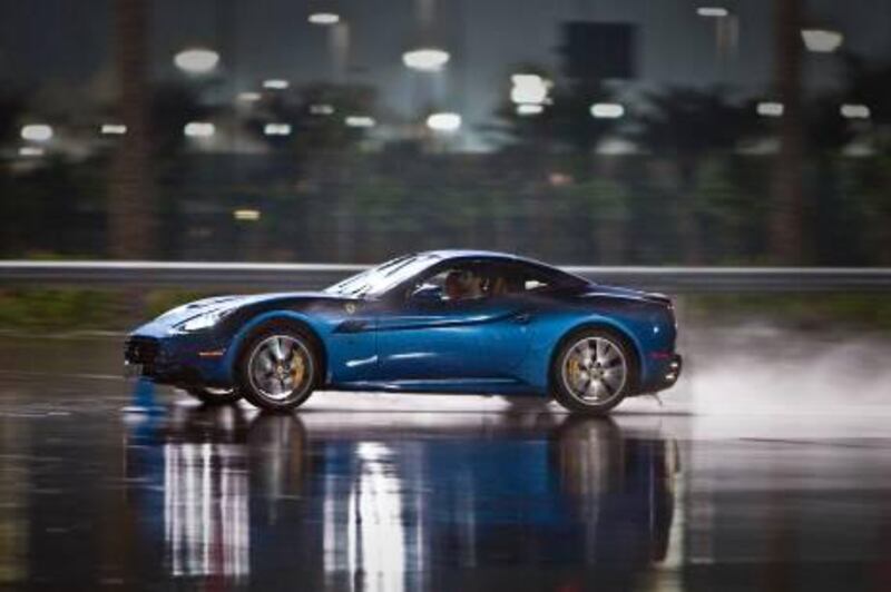 United Arab Emirates - Abu Dhabi - October 9, 2010.

MOTORING: The National test drives the Ferrari California on the skid pad during a special media event at the Yas Marina Circuit in Abu Dhabi on Saturday, October 9, 2010. Amy Leang/The National