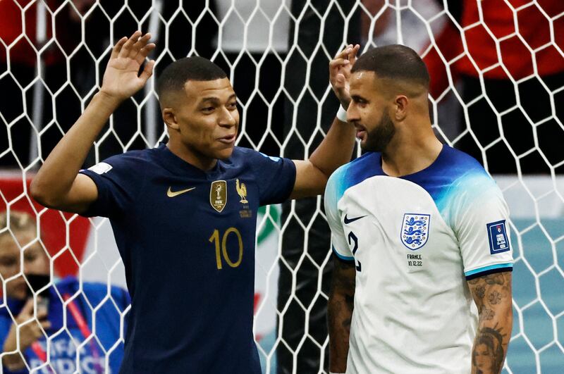 France striker Kylian Mbappe and England's Kyle Walker. Reuters