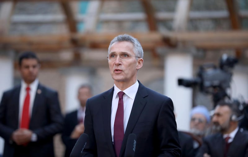 NATO Secretary General Jens Stoltenberg attends a joint press conference with Afghan President Ghani and US Secretary of Defence Mark Esper on the declaration of a peace deal to be signed between the US and the Taliban, at the presidential palace in Kabul, Afghanistan. EPA