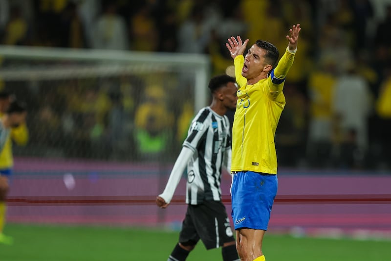 Cristiano Ronaldo of Al Nassr appeals for a foul against Al Shabab. Getty