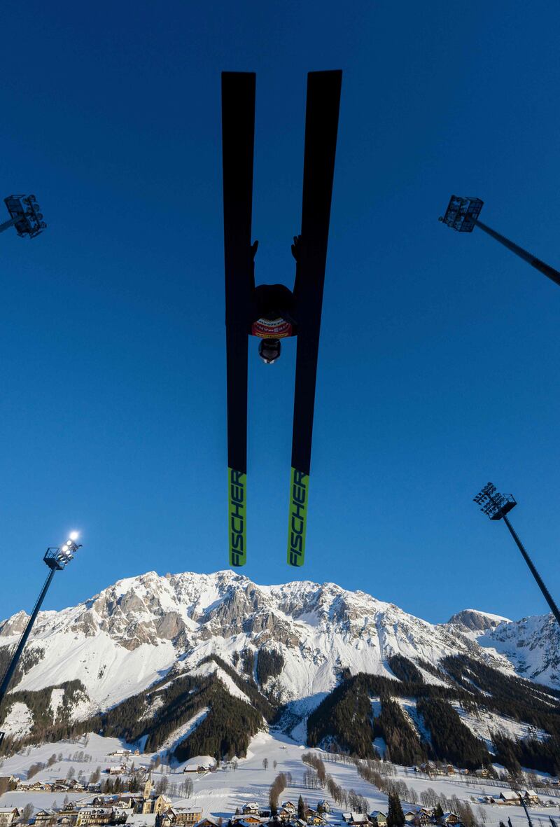 Norway's Jarl Magnus Riiber during a test jump at the FIS Ski Nordic Combined World Cup in Ramsau am Dachstein, Austria, on December 18. AFP