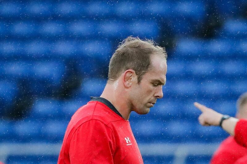 Alun Wyn Jones of Wales looks on during a training session. EPA