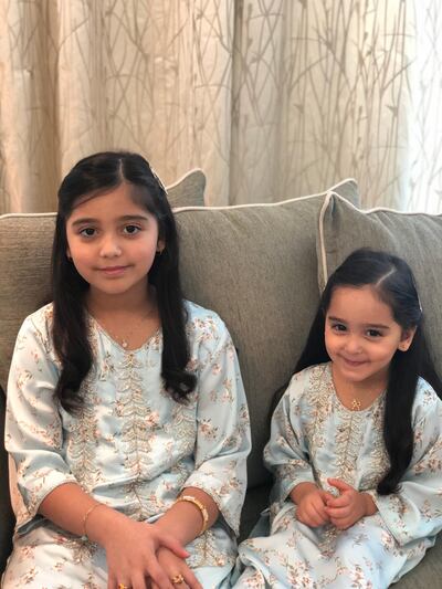 Maryam Al Nuaimi and her younger sister, Mahra, at home in Dubai. Courtesy - Nawal Al Hammadi 