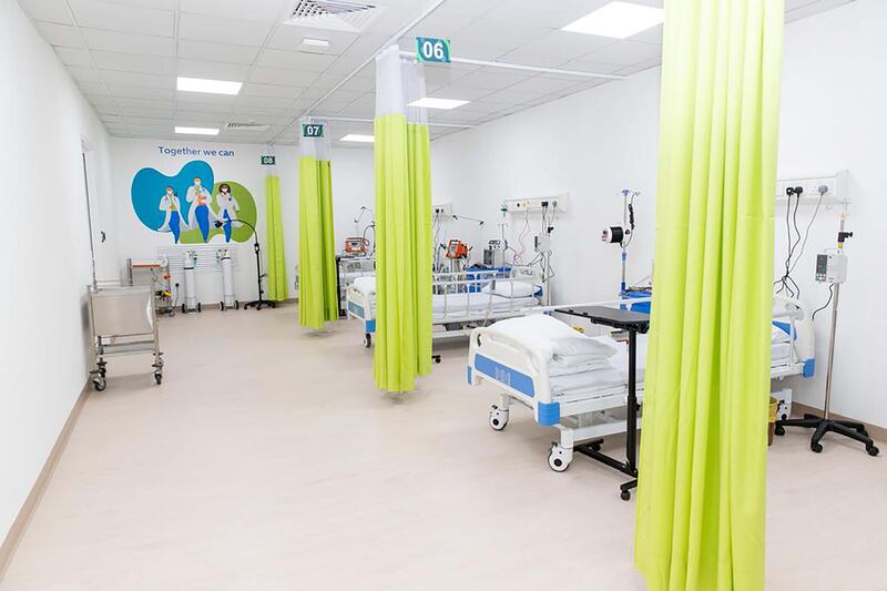 The hospital has 216 beds, including 56 dedicated to intensive car and a coronavirus testing lab.