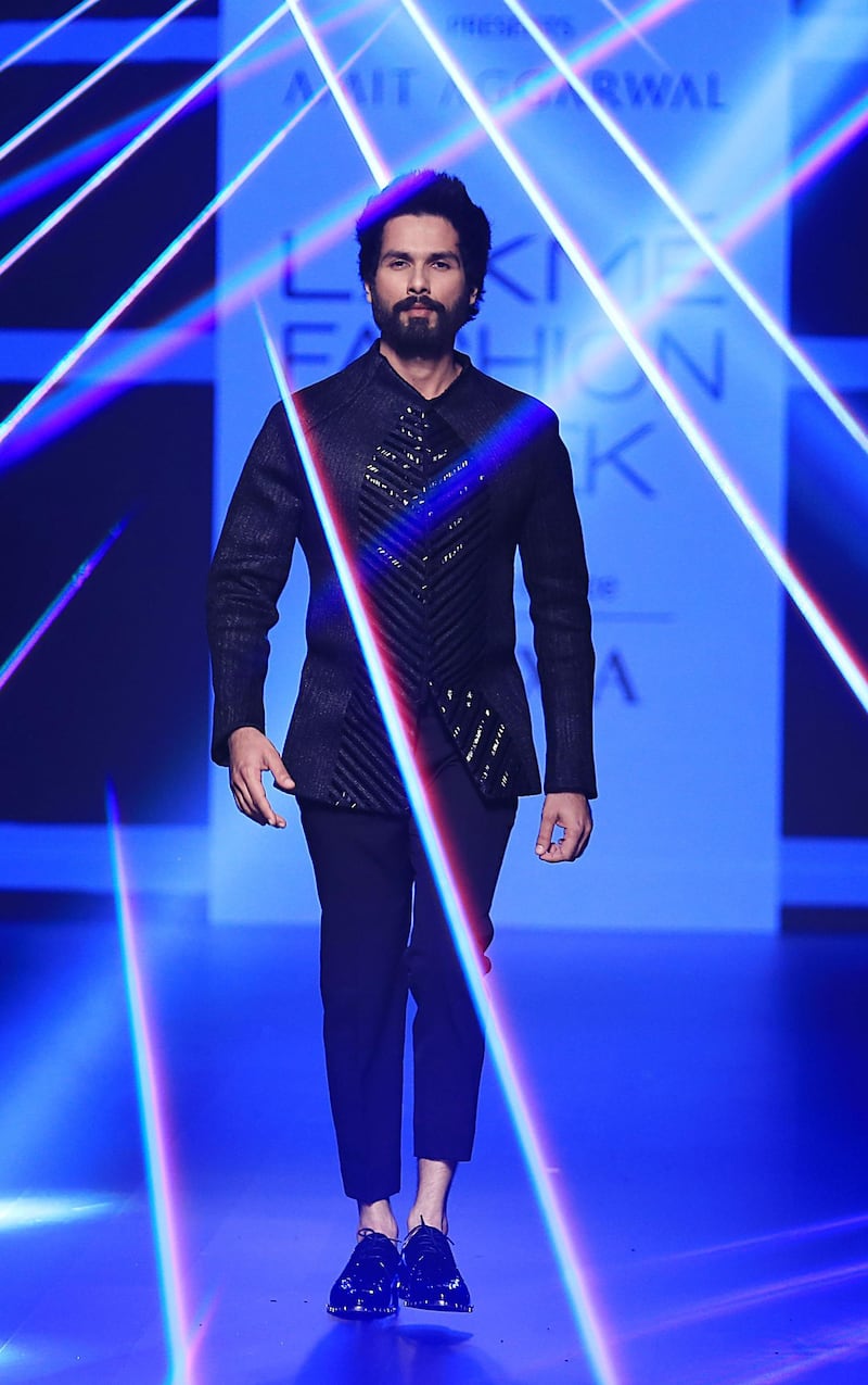 Actor Shahid Kapoor looks dapper in an Amit Aggarwal creation. AFP