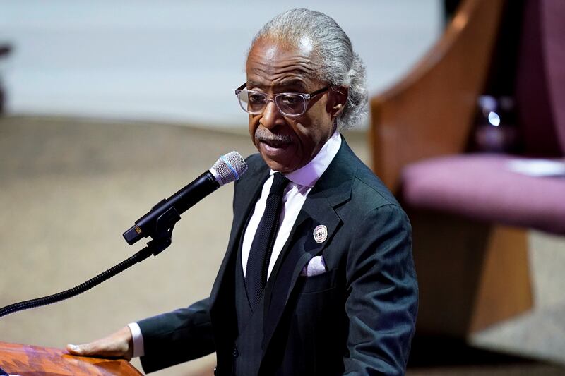 Rev Al Sharpton delivers the eulogy for Mr Nichols. AP