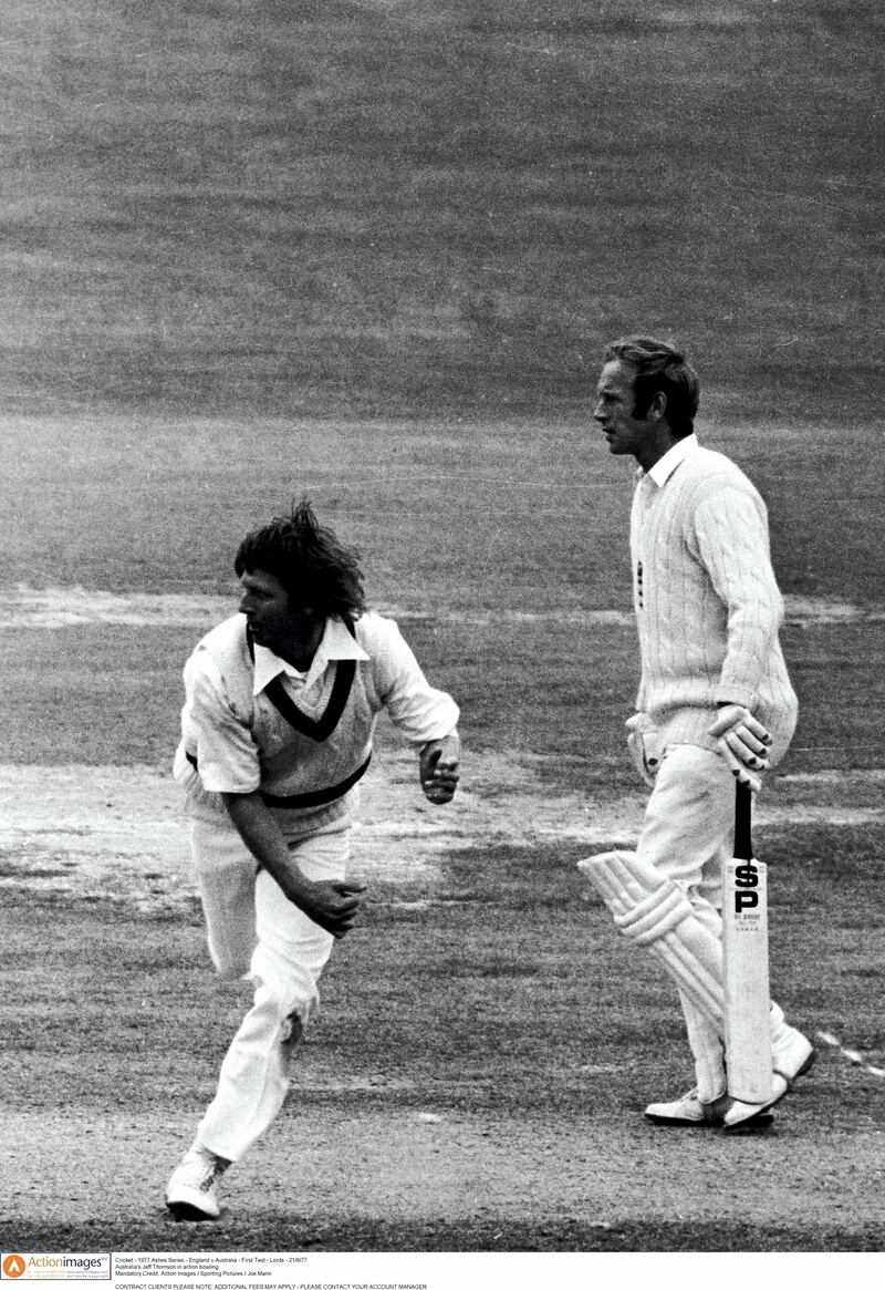 Cricket - 1977 Ashes Series - England v Australia - First Test - Lord's  - 21/6/77 
Australia's Jeff Thomson in action bowling 
Mandatory Credit: Action Images / Sporting Pictures / Joe Mann 
CONTRACT CLIENTS PLEASE NOTE: ADDITIONAL FEES MAY APPLY - PLEASE CONTACT YOUR ACCOUNT MANAGER