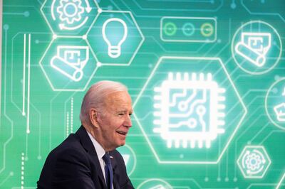 US President Joe Biden speaks to a bipartisan group of governors about the Bipartisan Innovation Act in Washington on Wednesday. EPA