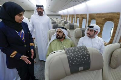 Sheikh Mohammed bin Rashid, Vice President and Ruler of Dubai, visits the Emirates Airlines Engineering Centre. Photo: Dubai Media Office