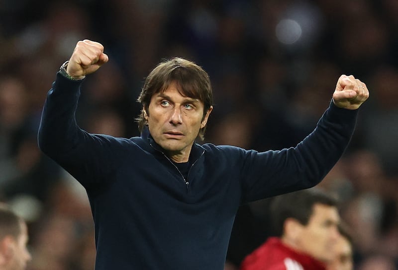 Tottenham Hotspur manager Antonio Conte celebrates after the match. Reuters