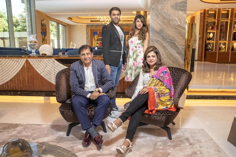 DUBAI UNITED ARAB EMIRATES. 10 NOVEMBER 2020. Manu Jeswani and his family in their luxury home in Emirates Hills. (Photo: Antonie Robertson/The National) Journalist: None. Luxury: David.
