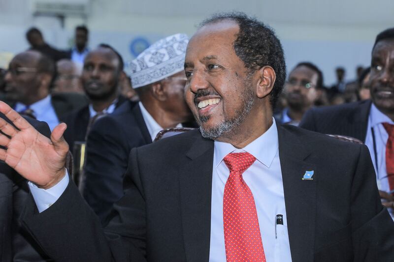 Newly elected Somalia President Hassan Sheikh Mohamud after being sworn-in, in the capital Mogadishu, on Sunday. AFP