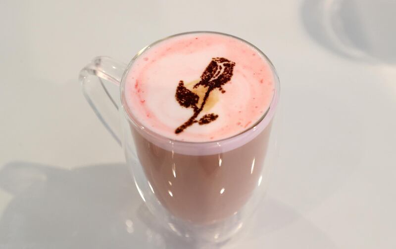 ABU DHABI, UNITED ARAB EMIRATES , Feb 11  – 2020 :-  Forever rose latte at the Forever Rose Café at The Galleria on Al Maryah Island in Abu Dhabi. (Pawan  Singh / The National) For Lifestyle. Story by Saeed