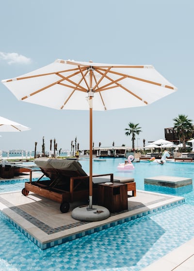 The newly opened Azure Beach Club offers views of the Dubai skyline. Courtesy Azure Beach Club