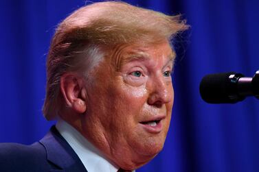 US President Donald Trump speaks during a visit to Pratt Industries plant opening in Wapakoneta, Ohio on September 22, 2019. / AFP / SAUL LOEB