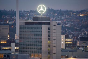 Mercedes star Daimler's HQ in Stuttgart. The luxury car maker's profits were hit by costs relating to airbag problems. AFP