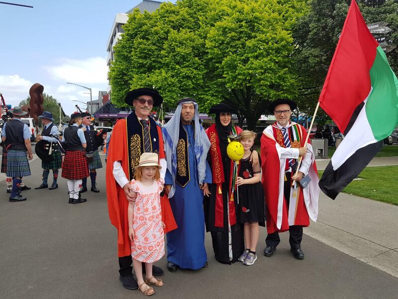 Dr Wafa Al Yamani, second from right, at her graduation with her father, Faisal Al Yamani, second from left, her PhD supervisor, Dr Brent Clothier, left, Prof Peter Kemp, right, and two of Dr Clothier's grandchildren. 