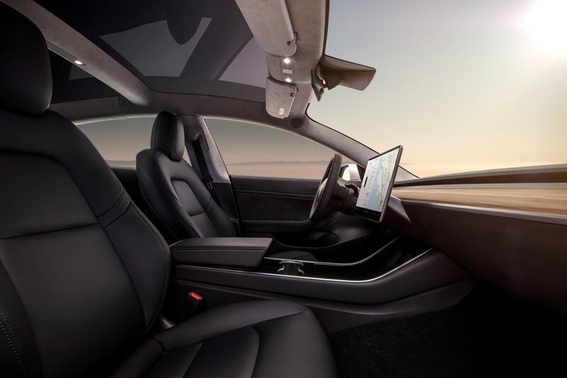 The interior of the Tesla Model 3 sedan is seen in this undated handout image as the car company handed over its first 30 Model 3 vehicles to employee buyers at the company’s Fremont facility in California, U.S., July 28, 2017. Tesla/Handout via REUTERS     ATTENTION EDITORS - THIS PICTURE WAS PROVIDED BY A THIRD PARTY. NO RESALES. NO ARCHIVE.