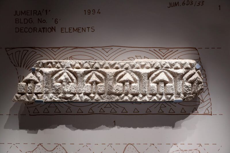 Abu Dhabi, United Arab Emirates - September 12th, 2017: Plasterwork from Jumeirah, Dubai at Hajj: Memories of a Journey an exhibition that includes a gallery dedicated to the vital keepsakes and sentiments tied to the stories and memories created by the millions throughout the Muslim world. Tuesday, September 12th, 2017, Sheikh Zayed Grand Mosque, Abu Dhabi. Chris Whiteoak / The National