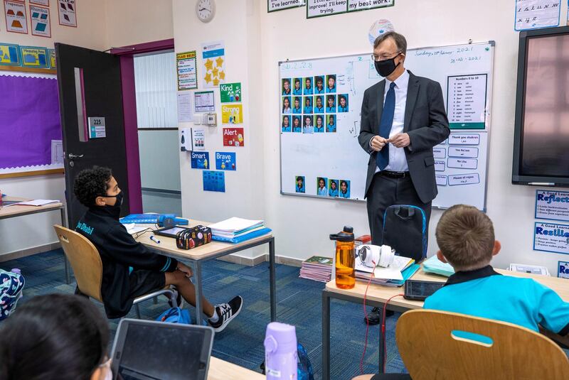 Abu Dhabi, United Arab Emirates, March 1, 2021.  Schools look back at one year of distance learning.  British International School Abu Dhabi.
Patrick Horne, headmaster at BISAD.
Victor Besa / The National
Section:  NA
Reporter:  Anam Rizvi