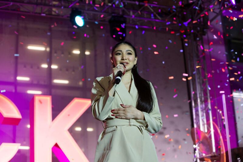 Abu Dhabi, United Arab Emirates - Filipino artist Nadine Lustre performing at the Block Party at The Galleria, Al Maryah Island.  Leslie Pableo for The National