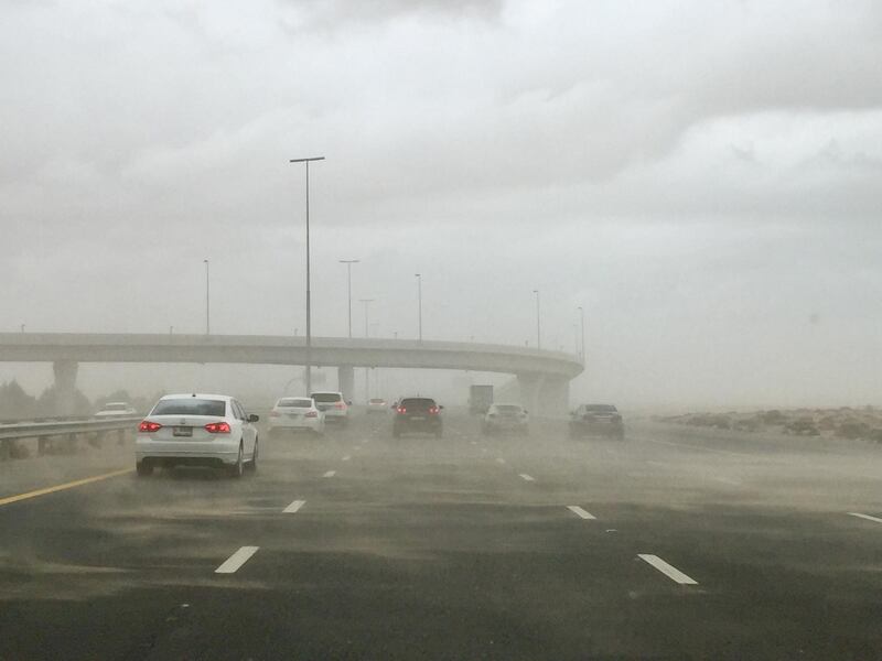 Rain, wind and cloudy conditions on the Dubai - Abu Dhabi highway. Pawan Singh / The National