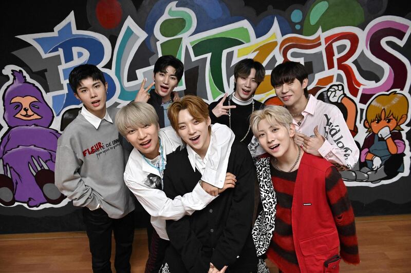 Members of the K-pop boy band Blitzers posing for a photo at a rehearsal studio in Seoul. Thirty teenagers, thousands of hours of training, dozens of shattered dreams: it all comes to a head next week when the Blitzers will be launched into the cut-throat K-pop market, hoping to become the next BTS. AFP