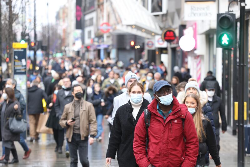 Shoppers on Oxford Street in London three days after Christmas. Britain’s recovery will depend on consumers spending more of their lockdown savings, say economists. PA