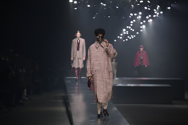 A model presents a creation for Fendi's Men's autumn/winter 2022/2023 fashion collection in Milan. AFP