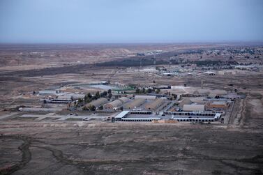 A photo taken from a helicopter shows Ain Al Asad air base in the western Anbar desert, Iraq. AP