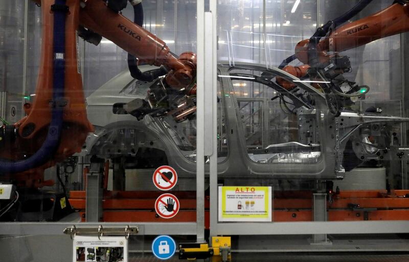 An Audi Q5 2.0 production line of the German car manufacturer's plant is pictured during a media tour in San Jose Chilapa, Mexico April 19, 2018. REUTERS/Henry Romero