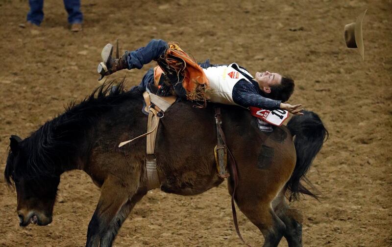 Orin Larsen, of Manitoba, Canada, competes in the National Finals Rodeo, in Las Vegas. AP Photo