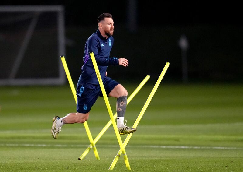 Argentina's Lionel Messi during a training session at Qatar University in Doha, on Monday, December 12, 2022. The South American side take on Croatia in the World Cup semi-final on Tuesday. PA