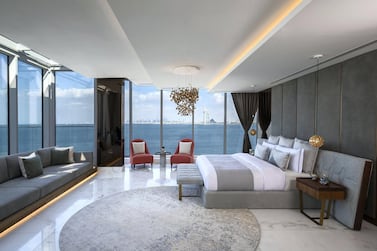 A bedroom at a penthouse on the Palm, designed by Hazel Wong - the architect behind Emirates Towers. Courtesy of Palma Holding